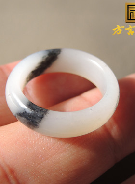 方言老熟青花籽料高端指环戒指