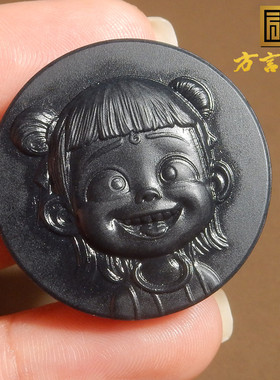 特色方言品牌和田玉新疆老坑料白玉底聚墨青花籽料哪吒挂件吊坠R5