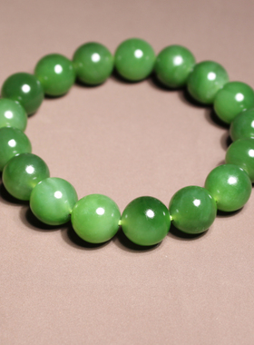 方言和田玉俄料微猫阳绿碧玉手串