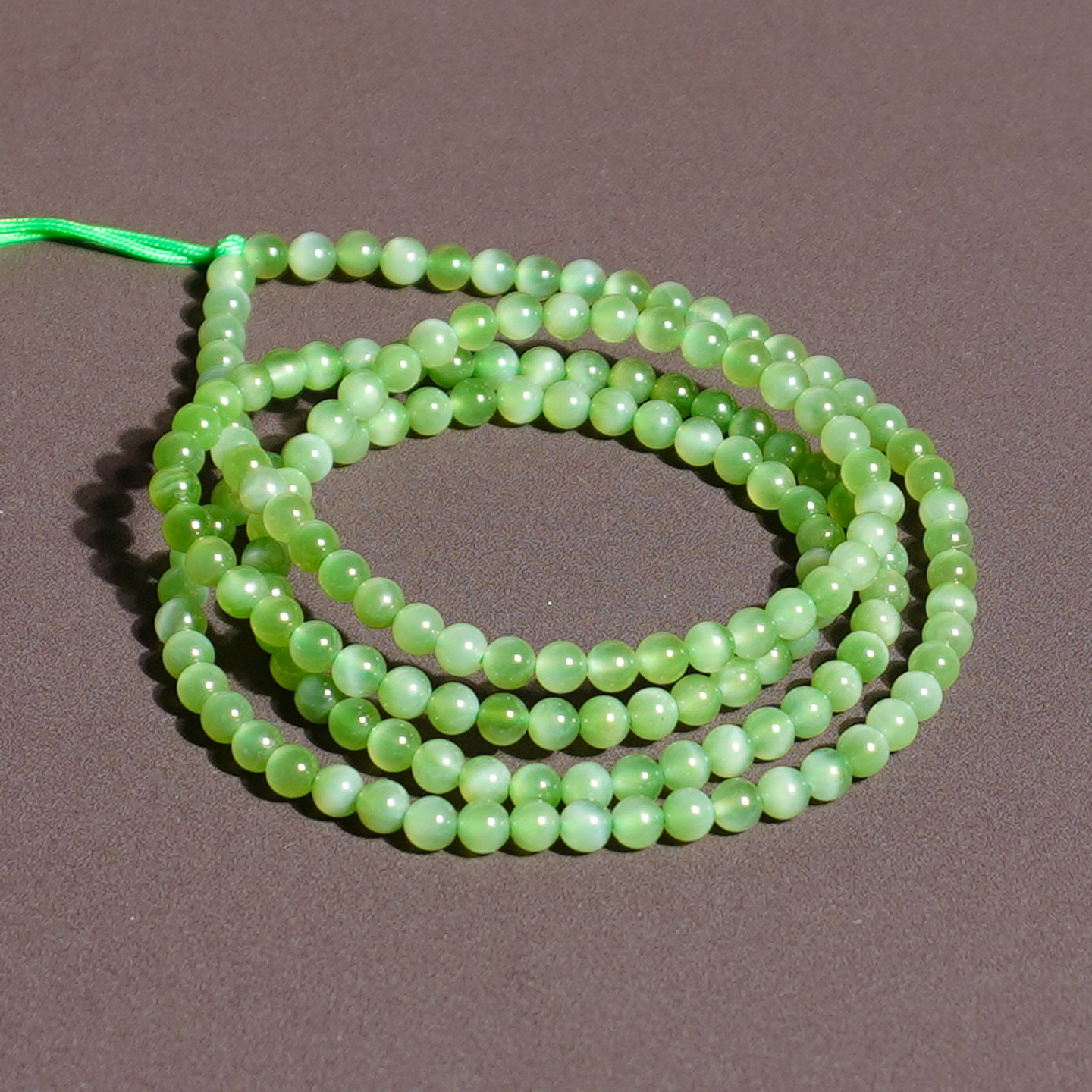 方言收藏和田玉碧玉猫眼冰润阳绿无黑点3.5mm168颗佛珠多圈手串A6