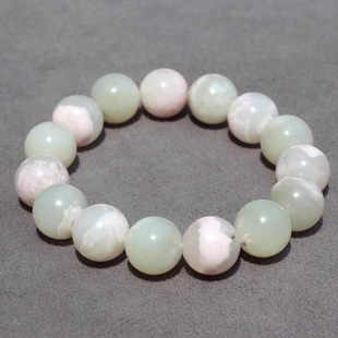 亏麻了方言和田玉新疆且末料白玉桃花玉双色共生卡14mm圆珠手串O8