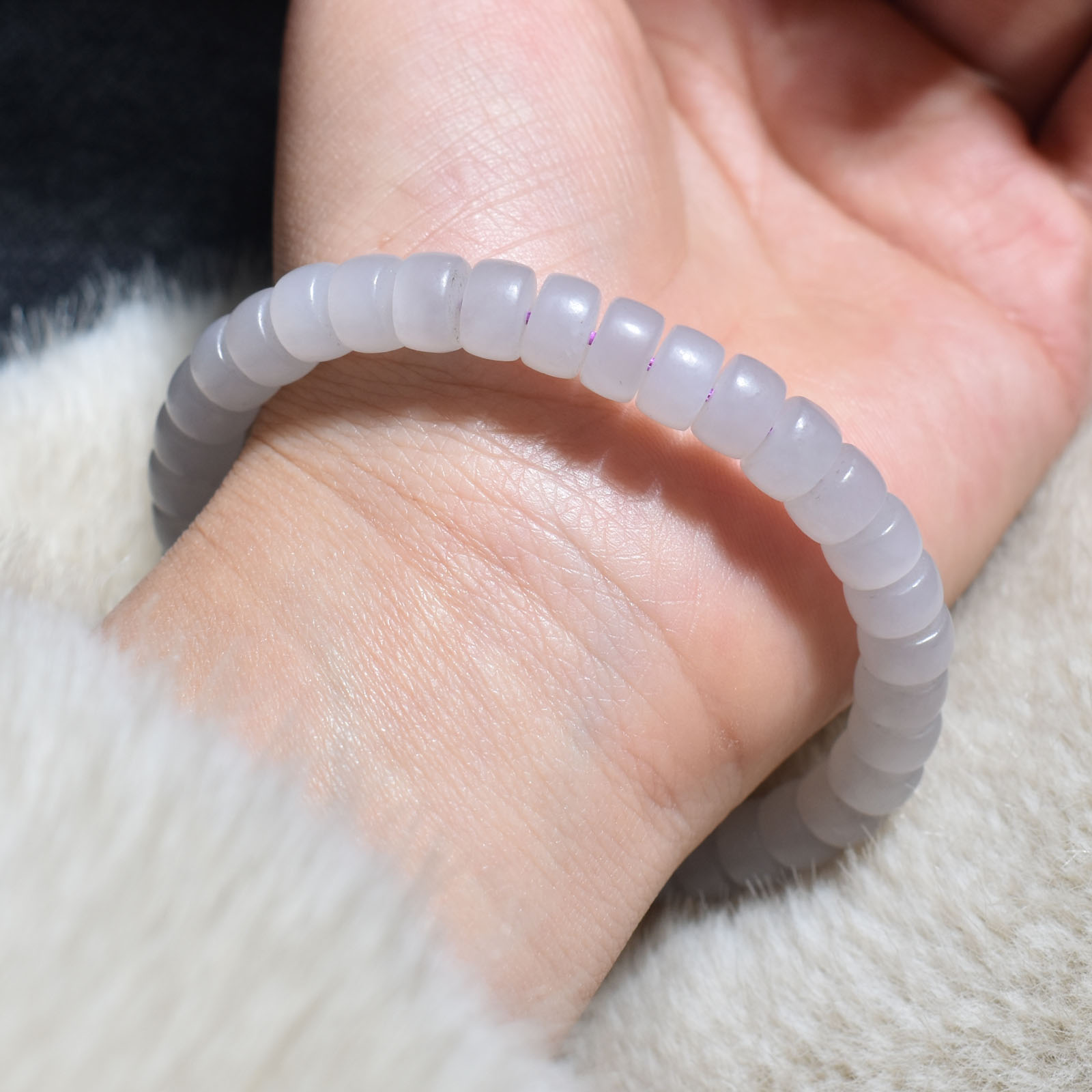 福利方言和田玉精品佩戴青海料烟紫罗兰8mm算盘珠药片手串手链R1