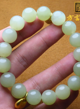 上新了方言和田玉收藏级青海料晴水色12mm铜饰圆珠百搭精美手串X7