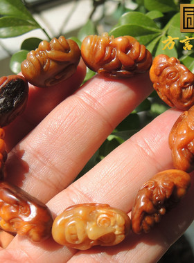 方言企业巨漏蒋喜珍稀黄色名品9颗栗子黄玉籽料精品罗汉手链R