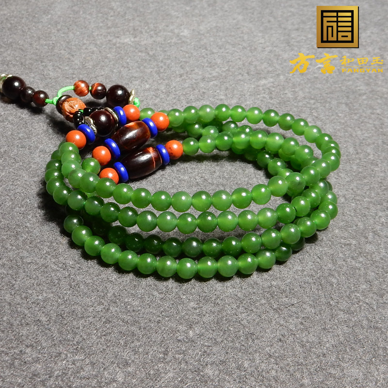 方言手串和田玉辣阳绿俄料碧玉