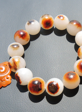 红皮羊脂白玉籽料手串圆珠手链R