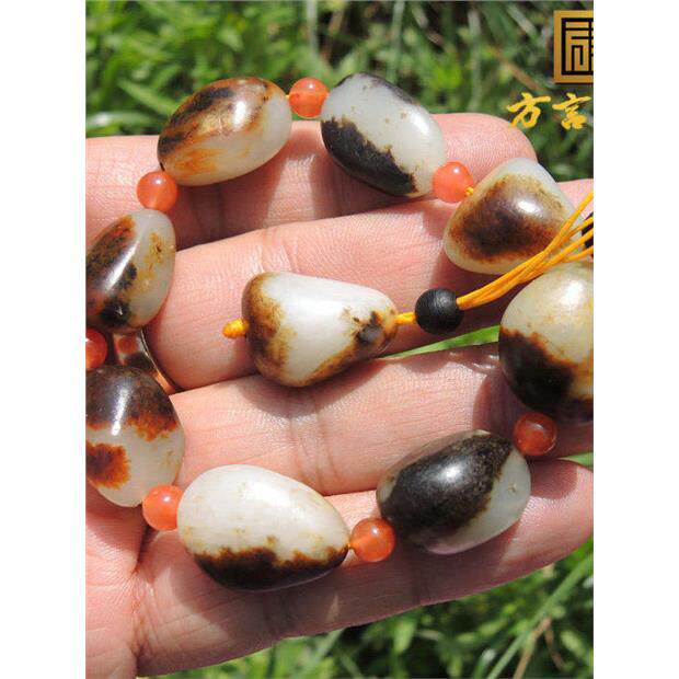 方言和田玉手链精品新疆玉龙河羊脂白玉皮色籽料手串原石diy链子F