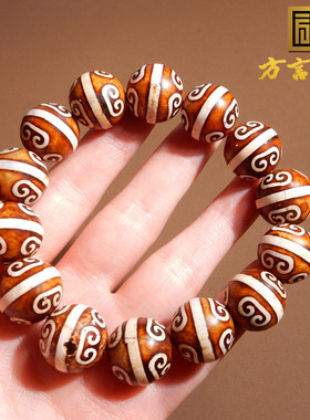 藏传玛瑙如意纹天珠16mm圆珠手串