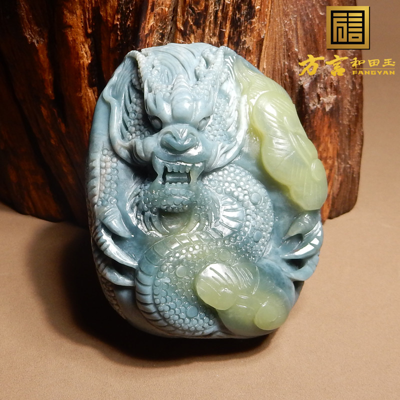方言把件和田玉双色并生蓝玉黄口