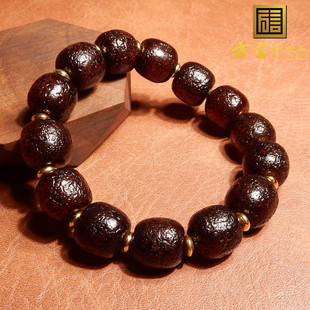 方言放巨漏老熟包浆黑山经脉磨砂玻璃皮玛瑙14mm老型珠豪华手串A6