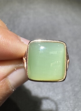 美滋滋方言和田玉精品老坑俄罗斯粉青起荧光带猫眼碧玉银镶戒指S6
