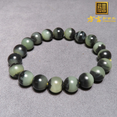 美美哒方言品牌和田玉精品青花墨玉籽料聚宝盆10mm圆珠手链手串w1