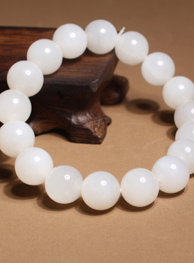 300元亏本回馈青海老坑料温润冰底羊脂白玉卡12mm圆珠手链手串A6