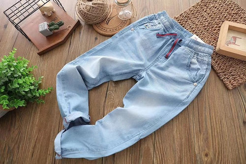 童装夏季纯棉薄款小孩牛仔长裤