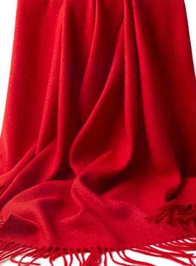 秋冬加厚大红色正品100%山羊绒围巾水波纹披肩男女羊毛围脖