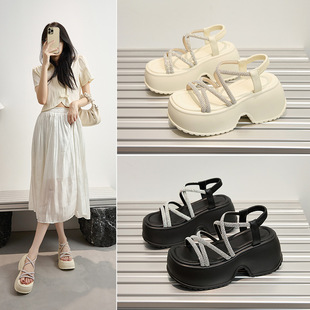 厚底增高女鞋 仙女风坡跟沙滩鞋 女夏外穿精致2024新款 罗马凉鞋