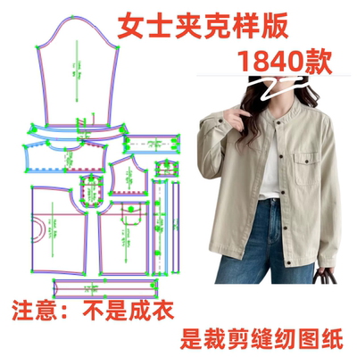 服装纸样裁剪图1840新款春秋女士立领工装夹克上衣样板diy1:1设计