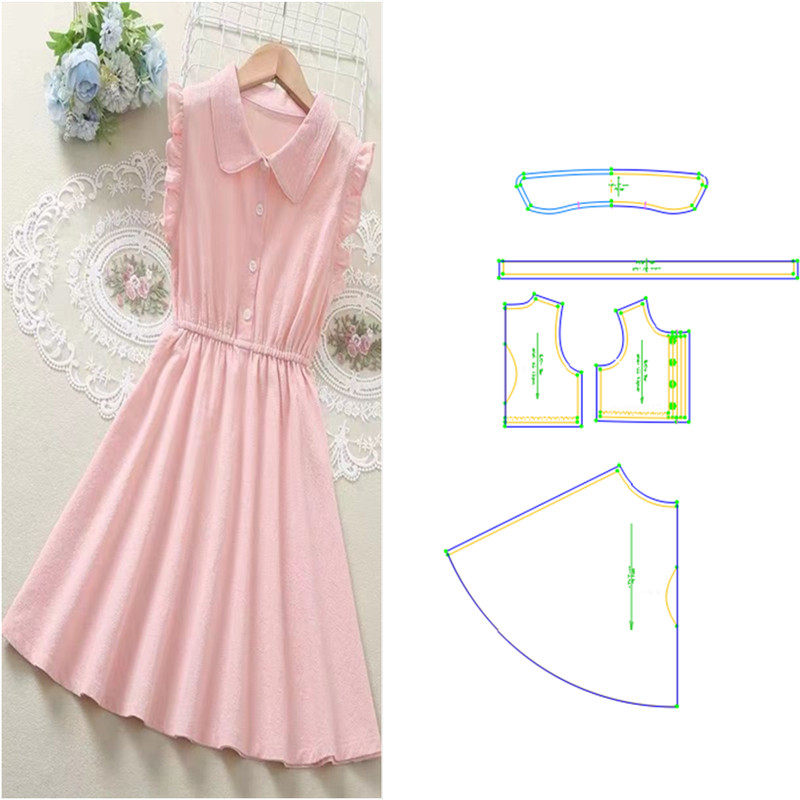 衣依纸样767连衣裙夏2023女童时尚网红无袖衬衫裙牛皮样版裁剪图