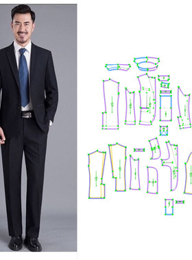 新款休闲纸样19385职业套装商务中年西服装DIY男装打版服装剪裁图