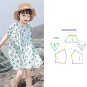 碎花小清新短袖 新款 连衣儿童裙裁衣样板图纸 纸样587夏季 打版