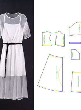 新款女装网纱连衣裙18222裁剪纸样女礼服制版赵丽颖同款diy图纸