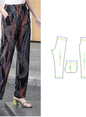 纸样夏薄款女裤子158中年宽松加大码妈妈九分裤休闲裁剪图纸样板