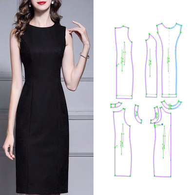 服装裁剪纸样图纸修身无袖背心裙