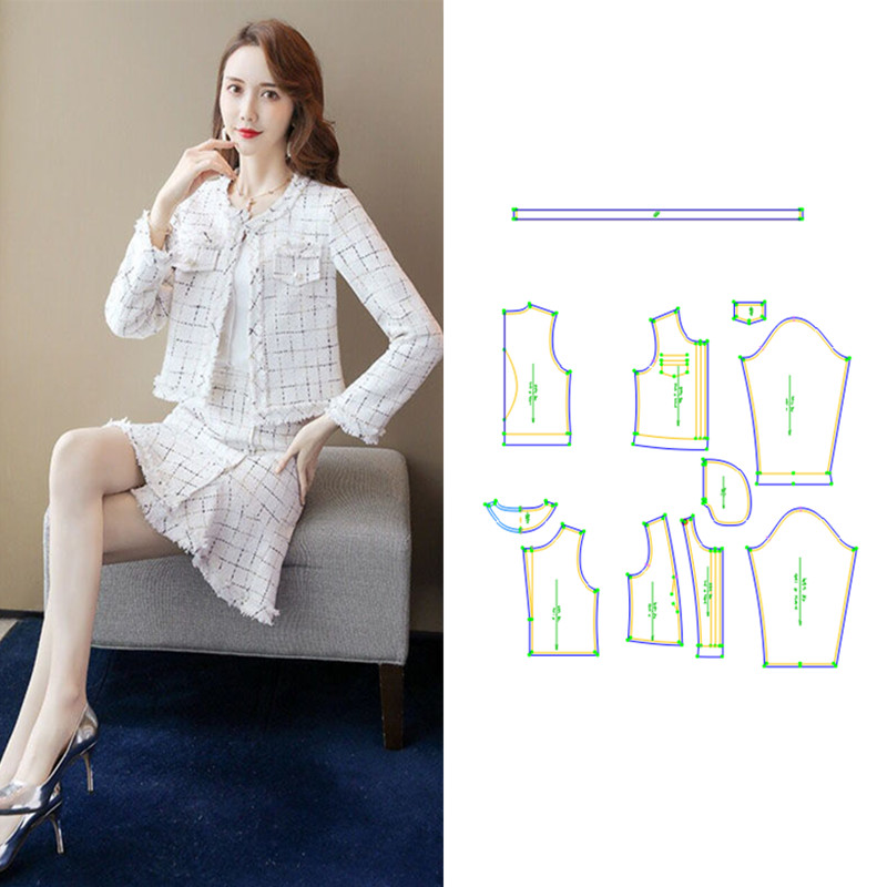 服装样板图韩版显瘦外套裙子纸样