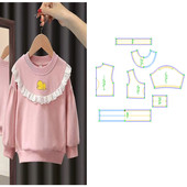 裁剪图纸样版 卫衣春秋儿童上衣女宝宝秋装 纸样女童673落肩袖 服装