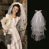 头纱领证登记道具求婚蝴蝶结蓬蓬纱结婚新娘婚纱演唱会拍照小头饰