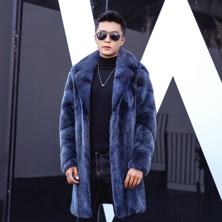 进口十字貂皮大衣修身长款男皮草