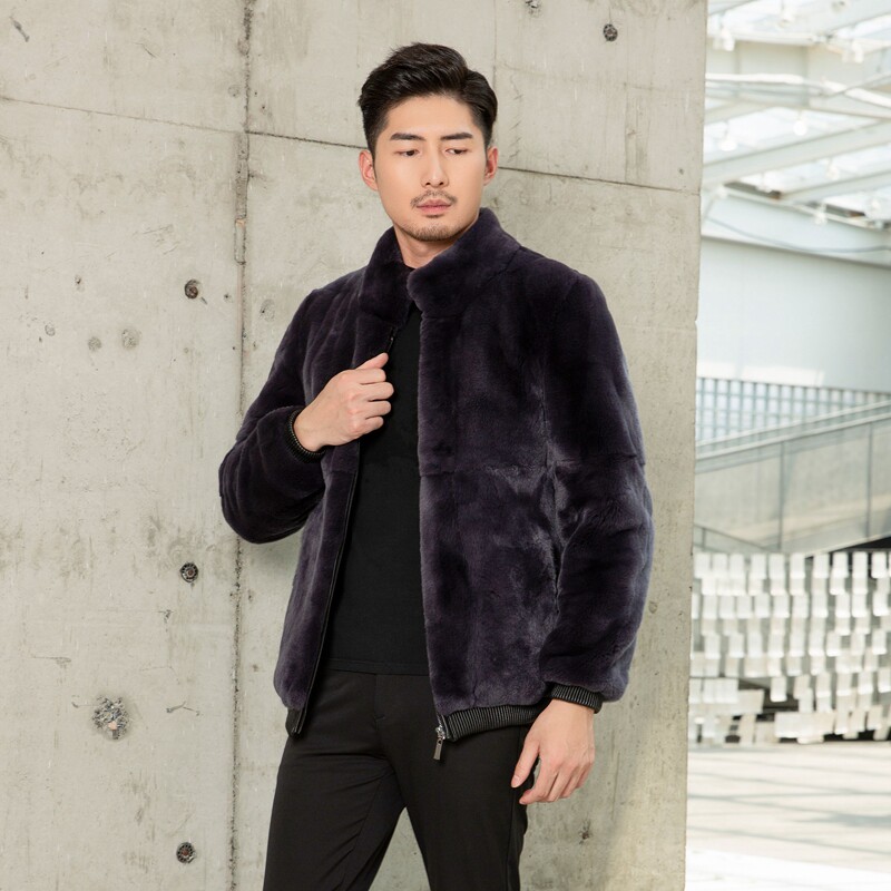 新款獭兔毛外套立领皮草男夹克