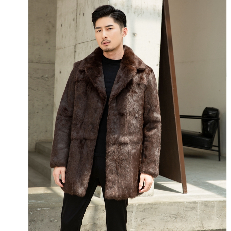 男士中长款皮毛一体兔毛皮草大衣