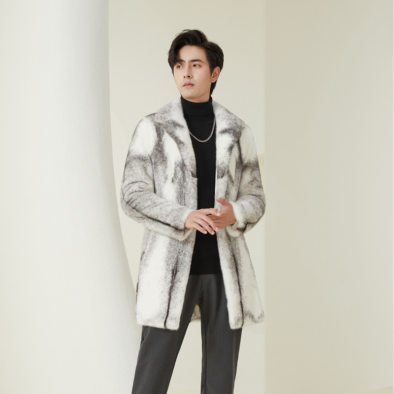 男士中长款进口天然色整貂皮大衣