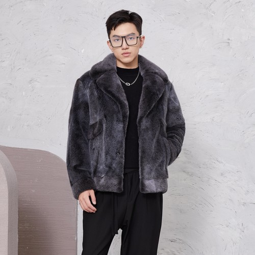 十字貂皮草外套修身短款男装