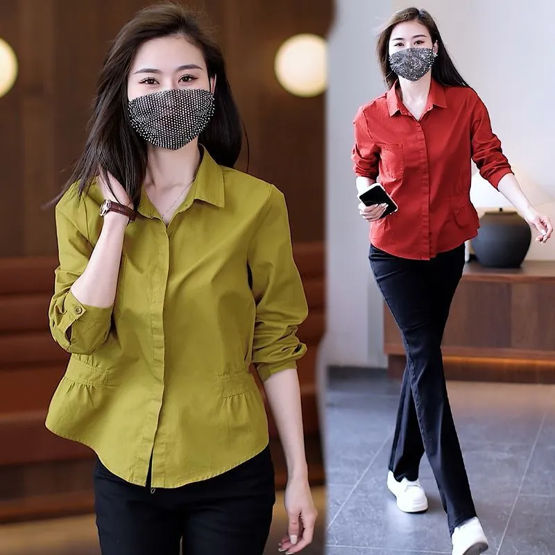 热卖爆款时尚遮肚子长袖上衣女2025春装新款衬衫外套设计感洋气
