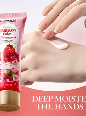 跨境~hand cream草莓蛋糕滋养护手霜80g秋冬季保湿防干裂持久留香