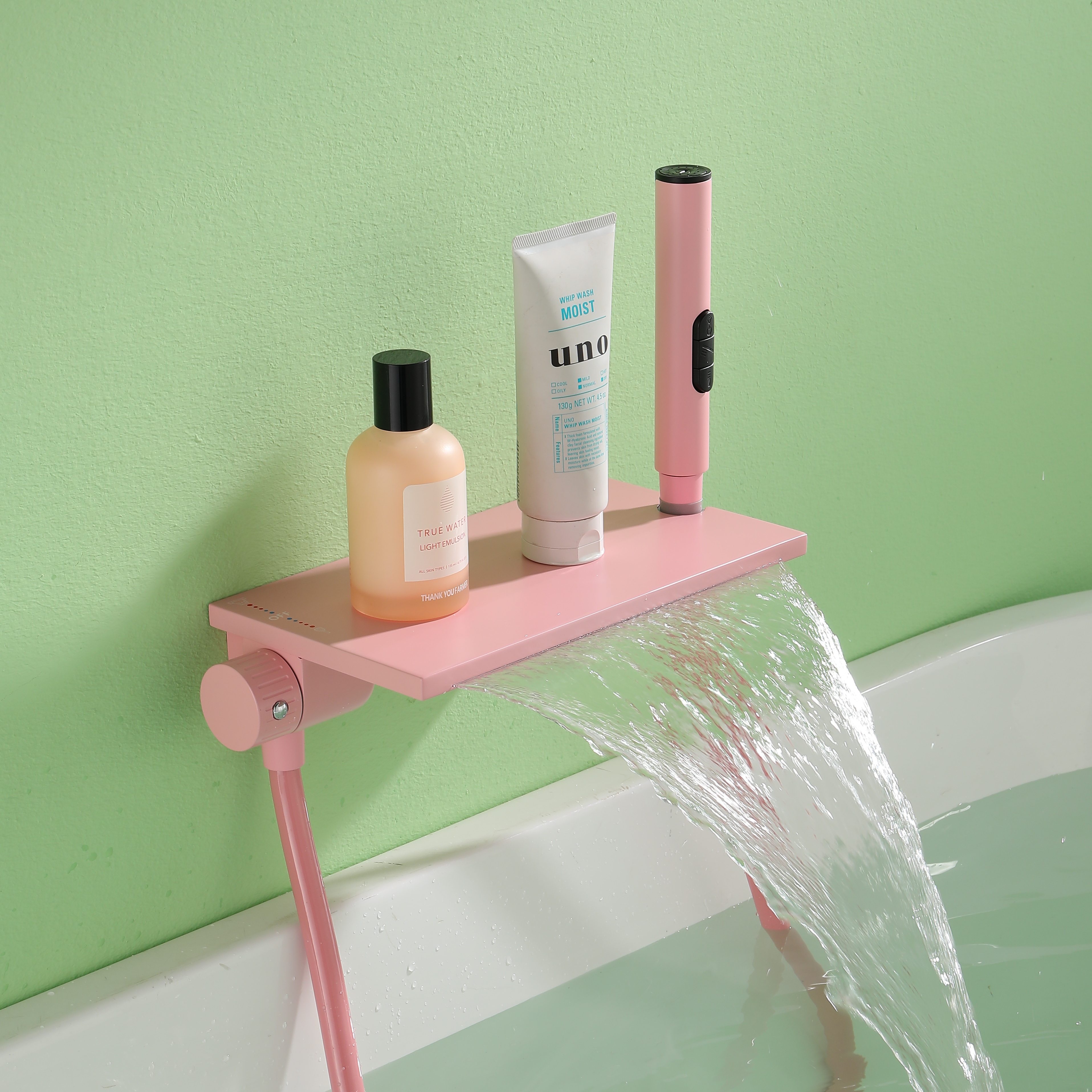 霖代卫浴明装浴缸龙头冷热淋浴花洒浴盆水池瀑布式水龙头粉色紫色