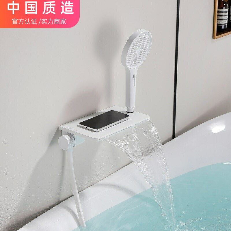 霖代卫浴浴缸龙头冷热明装入墙式淋浴花洒套装白色瀑布水龙头新品
