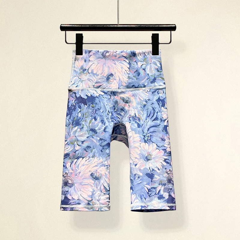 花色瑜伽短裤女时尚夏季速干高腰紧身弹力彩色运动健身跑步五分裤