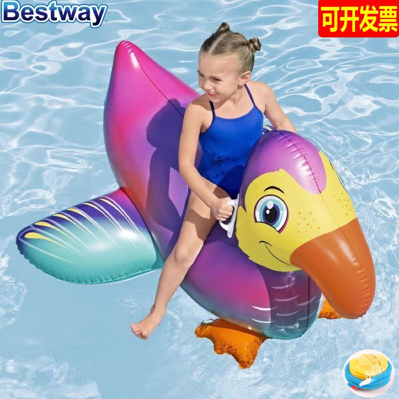 正品百适乐儿童充气大嘴鸟坐骑bestway成人冲气动物游泳池大浮排