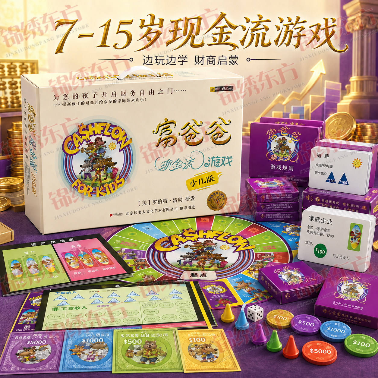 认准正版】富爸爸现金流游戏少儿版正版5-15岁青少年儿童财商游戏沙盘桌游穷爸爸富爸爸家庭亲子教育理财游戏锻炼青少年儿童财商
