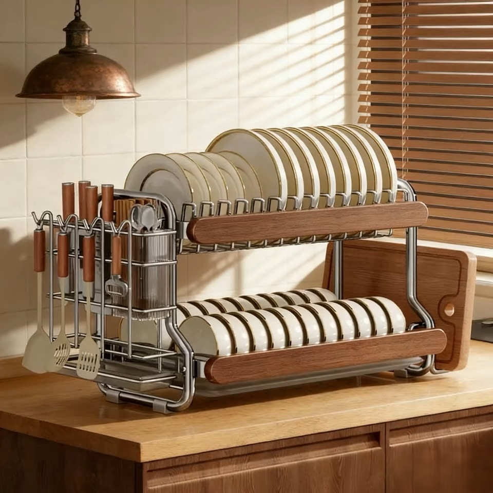 中古风不锈钢碗碟收纳架厨房置物架台面多功能放碗筷盘沥水碗架,厨房/烹饪用具,碗架,淘宝优惠券,粉丝福利购,淘宝优惠卷