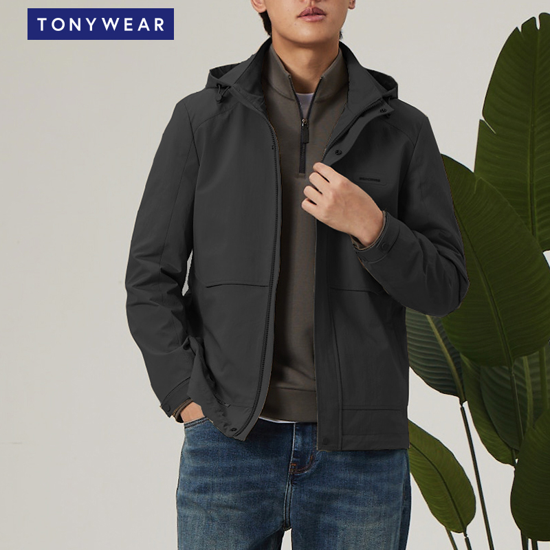 春秋直筒可脱卸帽休闲茄克