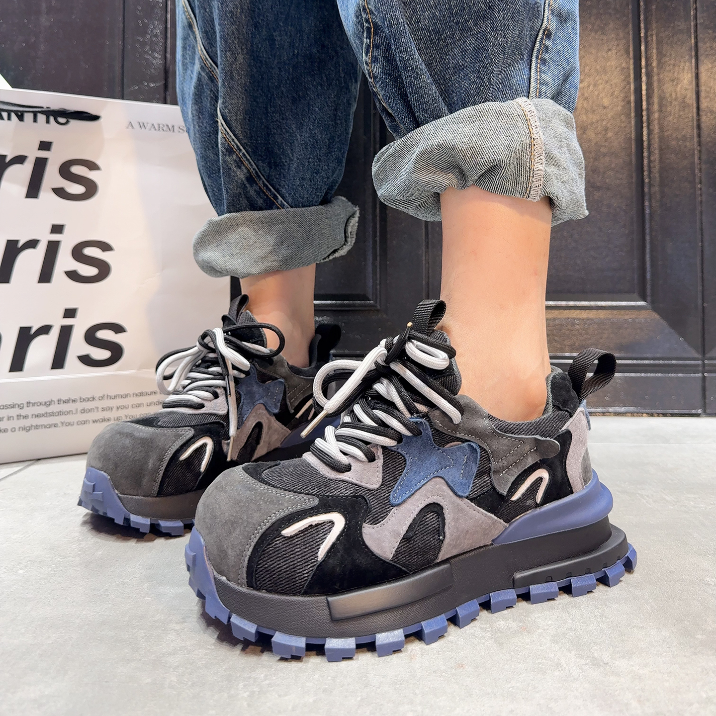 真皮运动休闲鞋女韩版百搭老爹鞋