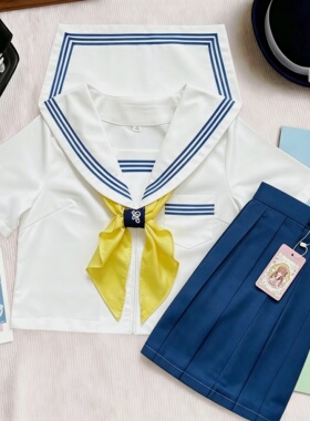 格瑞斯蓝三本日系jk制服水手服套装学院风海军领短袖百褶裙基础款