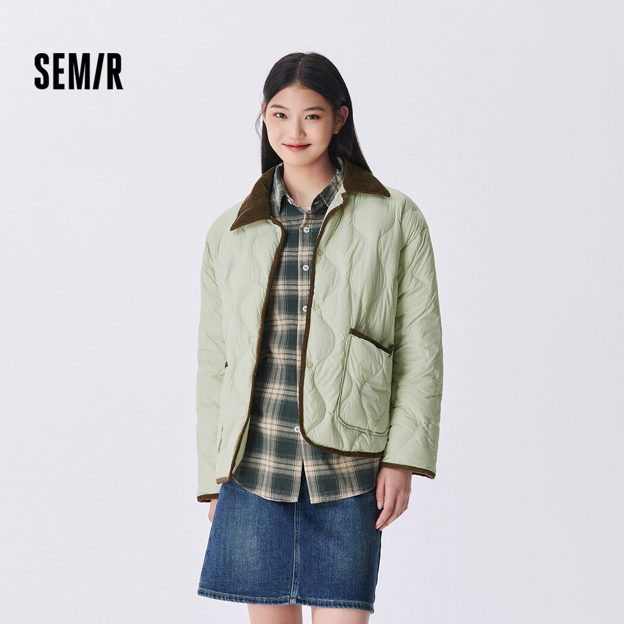 森马女轻薄三防灯芯绒羽绒服图片