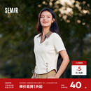 修身 森马POLO衫 复古辣妹夏季 女短款 印花上衣小心机 设计感绑带美式
