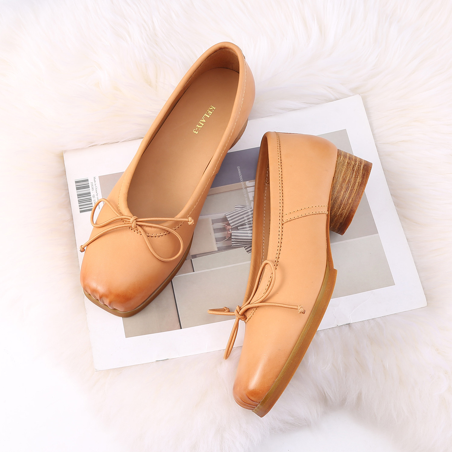 XU XIANSEN HOMEMADE 3CM HANDMADE PIG NOSE BALLET SHOES WOMENS RETRO LACE-UP SQUARE TOE LEATHER THICK HEEL SHOES