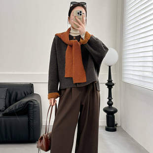 韩版双面羊毛大衣女短款2025秋冬新款撞色披肩宽松显瘦羊毛呢外套